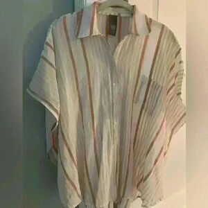 Vince Camuto Stripe Short Sleeve Womens One Size Button Down Collar Shirt Top